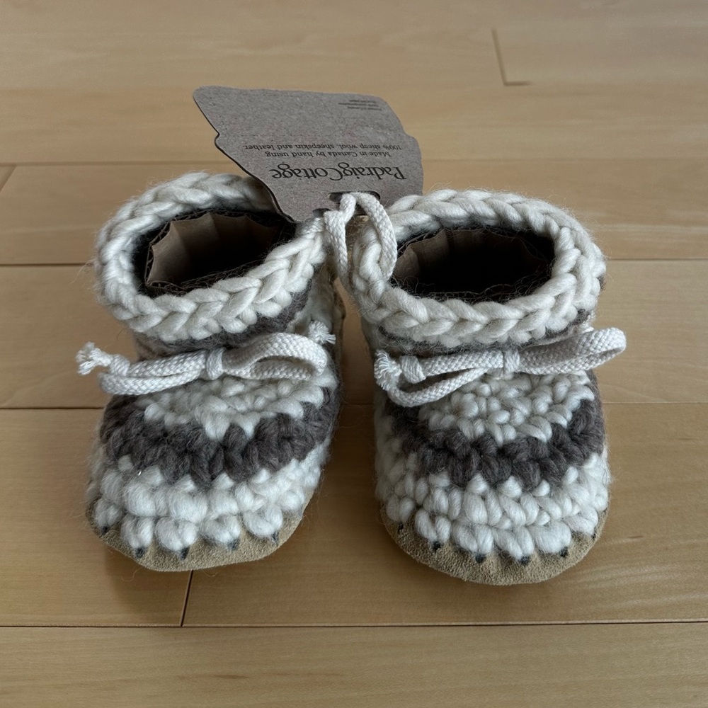 Handmade Crochet Kids Moccasins - Cream and Brown
